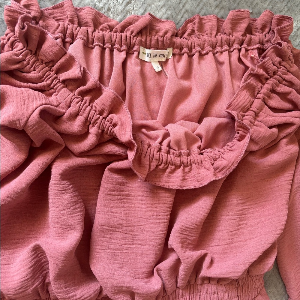 Free the Roses Dusty Rose Off-Shoulder Ruffle Romper - Picture 3 of 4